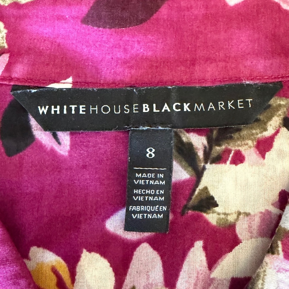 White House Black Market Purple Floral Long Sleeve Silk Blend Shirt, Size 8 - Picture 8 of 12